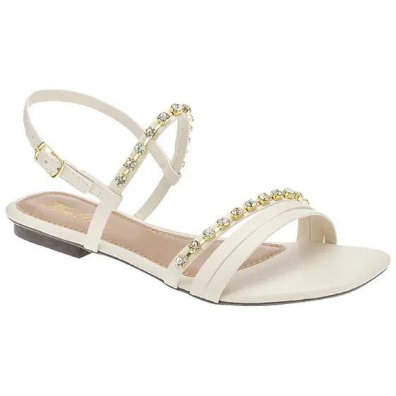 Sandália Feminina Rasteira Confortável Com Tiras Strass Brilho Casual Tendencia Moda Estilosa Verão