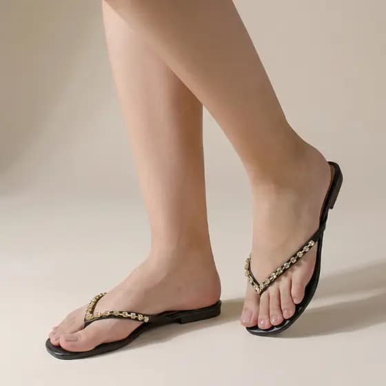Sandalia Feminina Rasteira Tiras Strass Brilho Chinelo Confortável Tendencia Moda Social Elegante