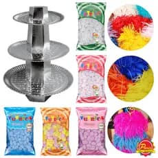 KIT Bala de Coco 400g + Baleiro 3 Andares + 3 Papel Seda para Bala Franja 48un Selecione Cor e Sabor