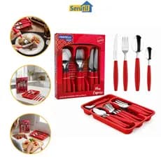 Jogo de Talheres com 26 Peças Fratelli New Caprese Inox Cabo Vermelho Cozinha e Mesa