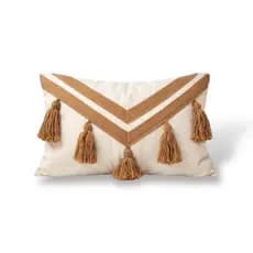 Capa de Almofada Retangular Baguete Fita Pompom Doha 50x30