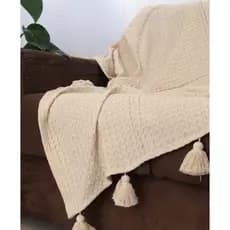 Xale Pompom Cru para Sofá 1,5m x 1,5m