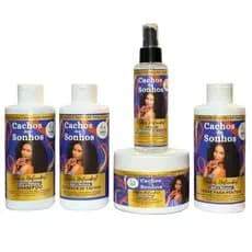 Combo Cachos dos Sonhos 5 em 1 Shampoo Ativador de Cachos Creme Pentear Máscara Hidratação Sérum.