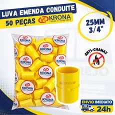 Kit 50 Luva Para conduite Pvc Amarela 3/4 25mm KRONA