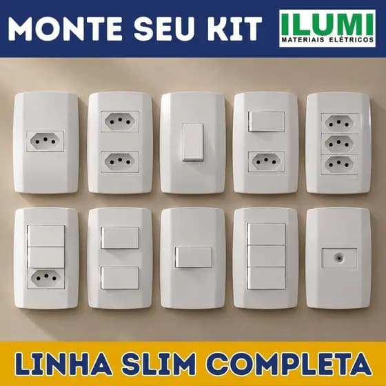 Tomadas e Interruptores Ilumi Linha Slim Monobloco Design Moderno Monte seu Kit