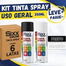 Kit Tinta Spray Uso Geral Sixx Color Branco ou Preto Brilhante Brilho e Fosco 350ml Secagem Rápida