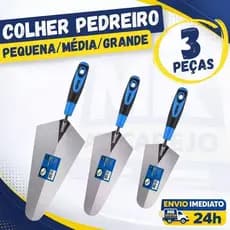 Kit Colher de Pedreiro Profissional Ferramentas de Pedreiro Canto Reto Pequena Média e Grande Com 3