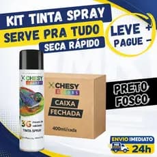 Kit Tinta Spray Uso Geral Preto Fosco 400ml Madeira Metal Plástico Seca Rápido