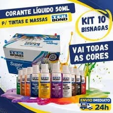 Kit 10 Corantes Pigmento Líquido TekBond para Tinta Acrílica e Látex Crie novas Cores Todas as Cores