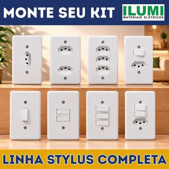 Tomadas e Interruptores Ilumi Stylus Tomada Dupla Interruptor com Tomada Linha Completa Stylus