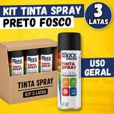 Kit Tinta Spray Preto Fosco Tinta Spray Uso Geral 350ml Tinta Spray para Metal Madeira Plástico 3un