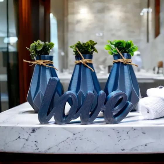 3 Mini Vasos Planta Artificial Com Letreiro Decoração Banheiro