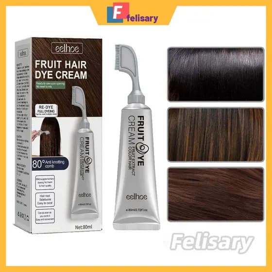 Eelhoe 80ml shampoo de tintura de cabelo preto com pente tintura de cabelo preto planta pura creme de tintura de cabelo instantâneo para cobrir permanente felyr