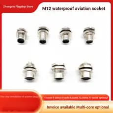 M12 tomada de aviação, Sensor à prova d'água, 4 pinos, 5 furos, 8 núcleos, 12P, conector IP67, macho, fêmea, Flange flex