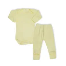 Conjunto de Body Bebê e Mijão Liso Pé Reversível Malha Canelada Kit 2 pçs