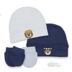 Conjunto de Touca e Luva Bebê Recém Nascido 100% Algodão Decoração Laços e Animais Sortidos
