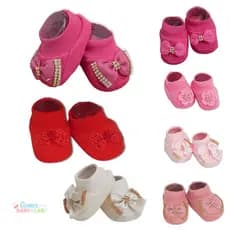 Sapatinho Pantufa Bebê Menina Malha Pedraria Tema Sortido 0 a 4 meses