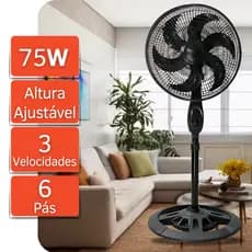Ventilador de Coluna 110v/220v Ajustável 130cm de Chão 3 Velocidades 6 Hélices Potente Silencioso