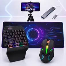 Kit Gamer Mobilador Completo Hub Tipo C Teclado Mouse 1600 DPI Mousepad 30x90cm Suporte Tripé