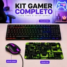 Kit Gamer Teclado Semi Mecânico RGB Mouse Óptico RGB Mouse Pad Profissional PC Xbox PS5 Notebook