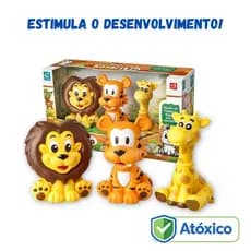 Kit Brinquedo Infantil Mordedor Vinil Trio Safari Bebê atóxico lavável presente