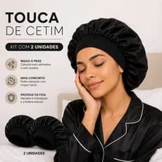 Kit 2 Toucas de Cetim com Faixa Larga Elástica - Protege e Retira o Frizz para Cabelos médios e Grandes