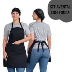 Kit Com Avental e Touca Redinha Lavável Uniforme Cozinha Casa Restaurante Padaria