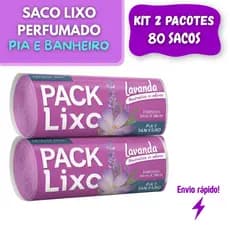 Kit Saco De Lixo Perfumado Lavanda Anti-odor 80 sacos 34x38 para pia e banheiro