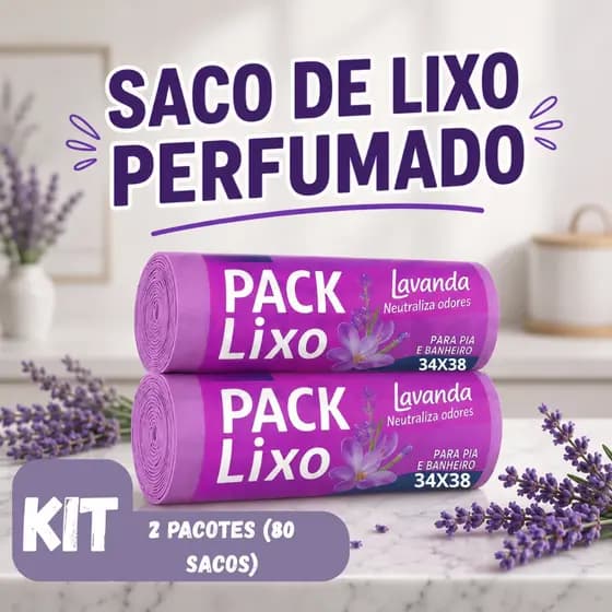 Sacos de Lixo Perfumados Lavanda Kit 2 com 80 Sacos Para Pia e Banheiro  34x38cm Neutraliza Odores