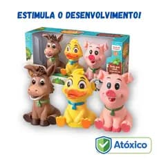 Brinquedo Infantil Mordedor Vinil Trio Fazendinha Bebê atóxico lavável presente