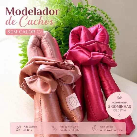 Modelador de Cachos de Cetim Sem Calor + 2 Scrunchies | Cachos Naturais Overnight
