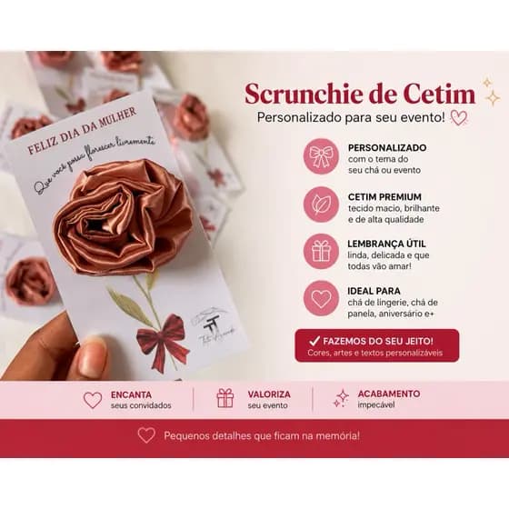 Lembrancinha para evento: gominhas scrunchie de cetim com personalizados