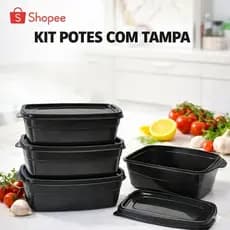 Kit 4 Potes Retangular De Plásticos Marmita e Armazenamento