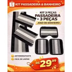 Jogo de Banheiro E Jogo Passadeira Tapete Cozinha 6 Peças