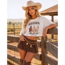 Cropped Oversized Feminino Country 100% Algodão Blusinha Top Larga Estampado Howdy Texano