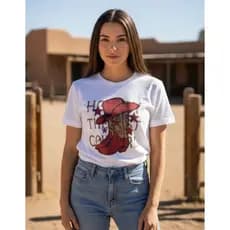Camiseta Country Feminina 100% Algodão Leve Premium Tshirt Blusa Manga Curta Estampada Botas Texana