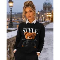 Blusa de Moletom Flanelada Peluciada Feminina Urso Teddy Estilosa Look de Inverno Casual Chic