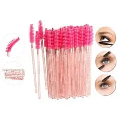 Kit 600 Escovinhas Com Glitter Rosa Extensão De Cílios Sobrancelha Descartáveis