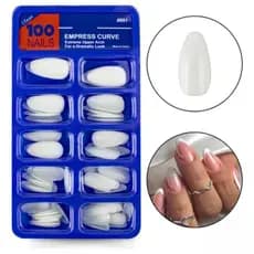 Kit 100 Unhas Postiça Almond Amendoada Realista Curta Leitosa Transparente