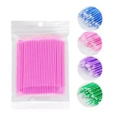 Kit 100 Microbrush Cotonete Alongamento Cílios Fio A Fio Microlips