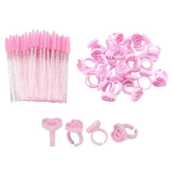 Kit 100 Anel Batoque + 100 Escovinhas Micropigmentação Henna Cílios