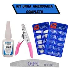 Kit Alongamento de Unha - Alicate + Unha Amendoada Transparente + Tekbond + Lixa