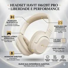 Headset Havit H612BT Pro com Cancelamento Ativo de Ruído (ANC) Bluetooth 5.4 Modo Gamer 60ms BEGE