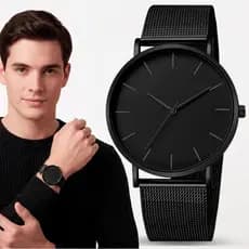 Relógio Masculino Preto Full Black Ultra Fino 40mm Malha Milanesa Minimalista Prova D'água Social