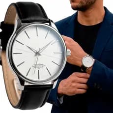 Relógio Masculino Clássico Couro Preto Prova D'água Aço Inoxidável Analógico Luxo Social Minimalista