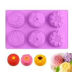 Molde Forma Silicone Sabonete Sabão Vela Artesanal 6 Cavidades Flor Floral Sabão Saboaria 90g