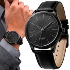Relógio Masculino Preto Pulseira Couro Prova D'água Analógico Old Money Social Clássico Luxo Quartzo