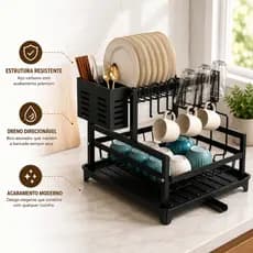 Escorredor De Louças 2 Andares Rack Com Dreno Porta Talheres Bandeja Coletora Preto