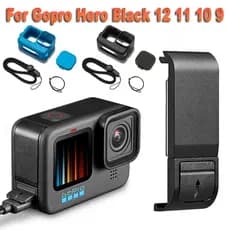【 konouyo 】 Replacement Tampa Lateral Da Porta Para GoPro Hero 12/11/10/9 Passagem À Prova De Poeira Preta Através Bateria Reparo Peça Acessórios Câmera