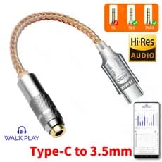 Amplificador De Fone De Ouvido HiFi CB1200AU DAC Type C Para 3.5mm 32b/384kHz Decodificador De Interface De Áudio Adapta